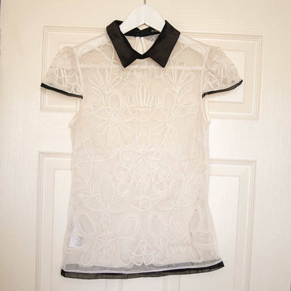 Karen Millen sheer Collared Cream Blouse